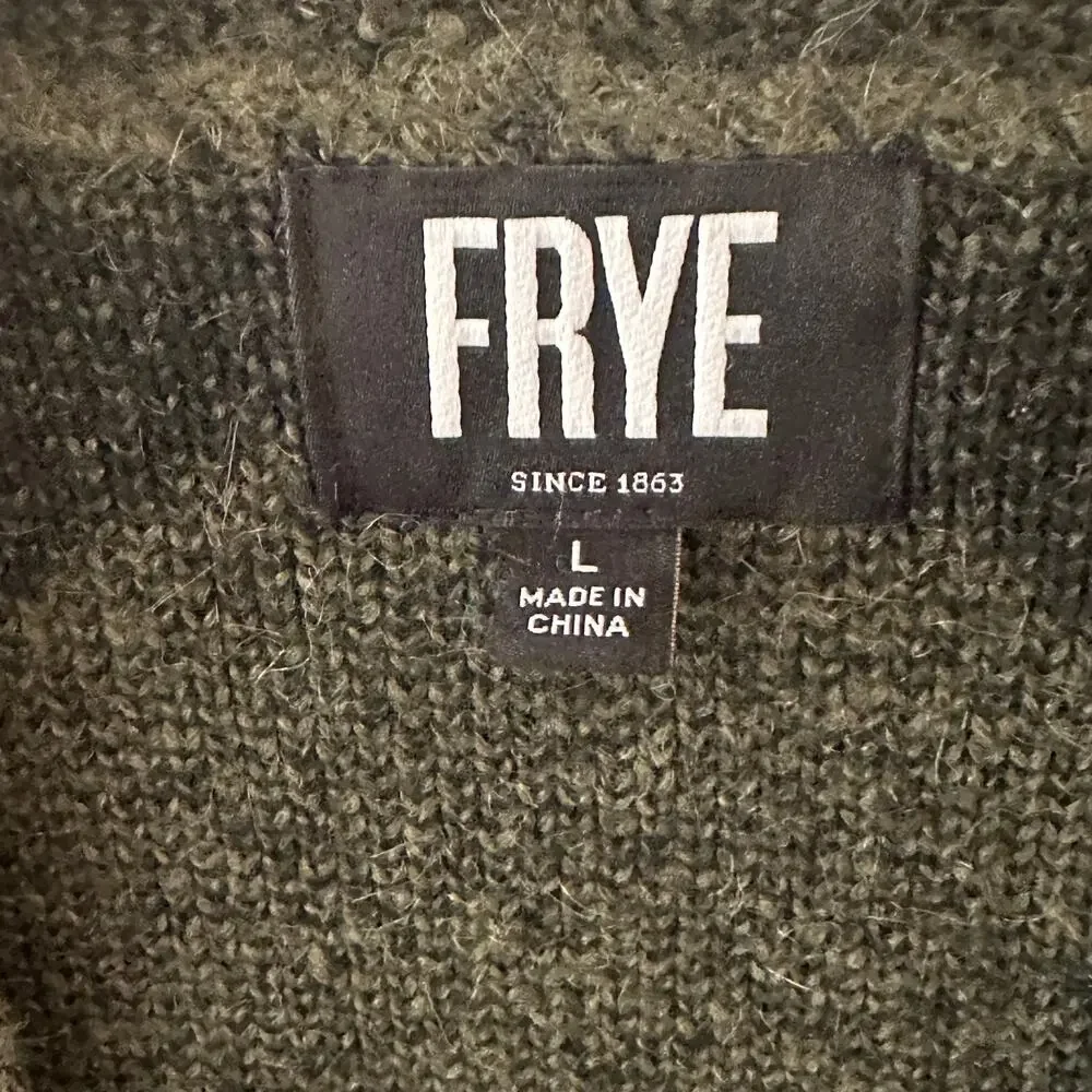 FRYE Western Cardigan Womens Large Olive Black Aztec Cozy Tribal Topper Sweater